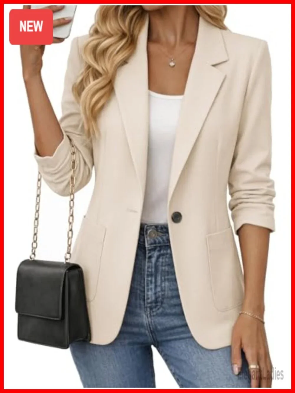 Lightweight Womens 3/4 Ruched Sleeve Blazer Business Casual Work Office Jacket
